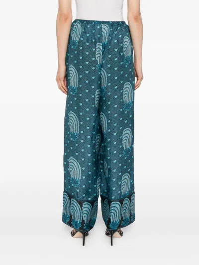 Hannah Artwear Azra Printed Silk-chiffon Trousers In Blue