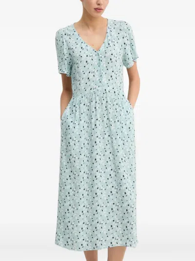 Marc O'polo Button-front Floral Print Midi Dress In Blue