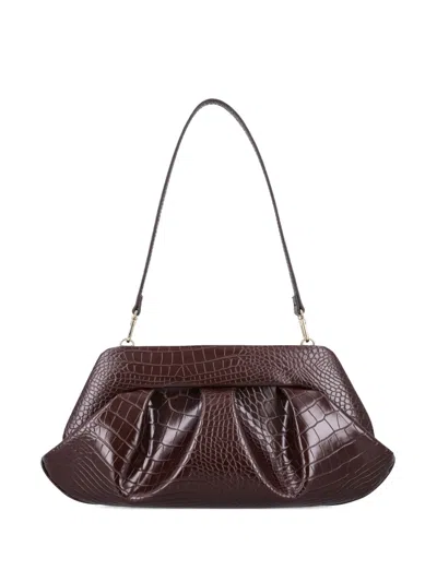 Themoirè Crocco Emb Structured Top Handle Shoulder Bag In Red