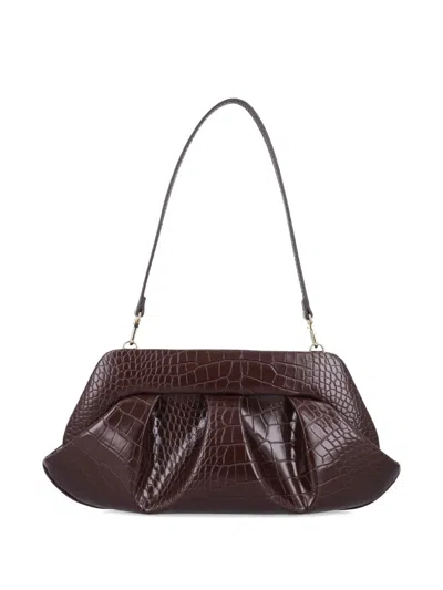 Themoirè Crocco Emb Structured Top Handle Shoulder Bag In Red