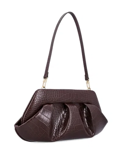 Themoirè Crocco Emb Structured Top Handle Shoulder Bag In Red