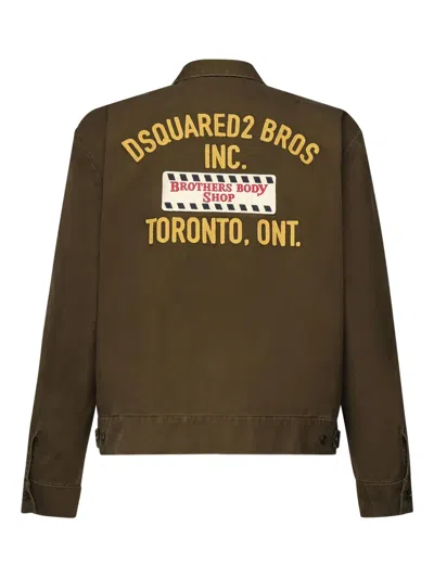Dsquared2 Embroidered Patch Zip-up Jacket In Green