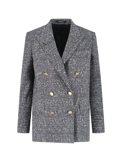 Tagliatore Tailored Double-breasted Jacket With Textured Plaid Pattern In Black