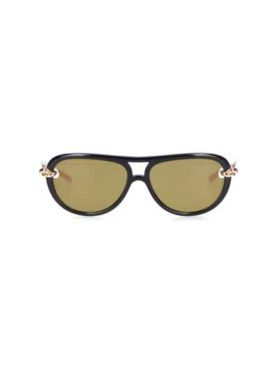 Bottega Veneta Bv1418s Signature Icons 001 Black Gold Yellow Sunglasses In Multi