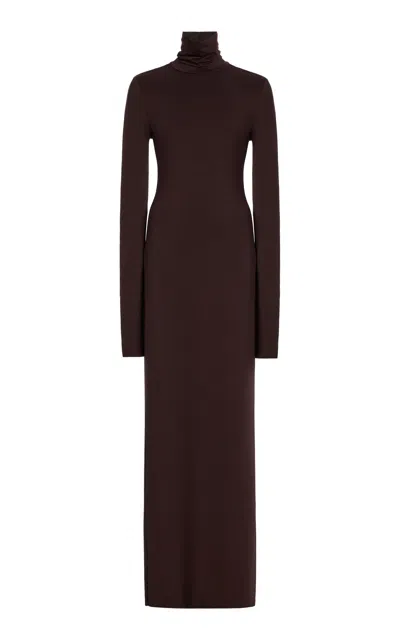 Éterne Stretch-modal Jersey Turtleneck Maxi Dress In Brown