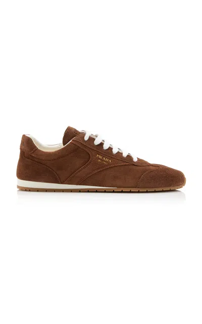 Prada Cocoa-coloured Sneakers In Suede Leather In Brown