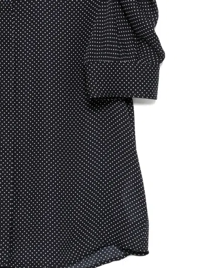 Frame The Gillian Ruched Polka-dot Silk-crepe Blouse In Blue