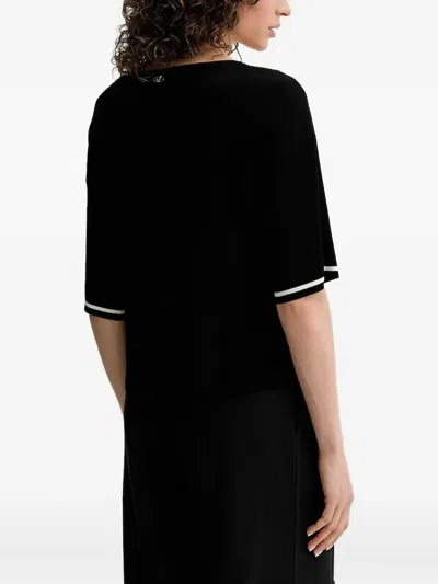 Liu •jo Mesh-insert Ribbed Sweater In Black