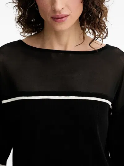 Liu •jo Mesh-insert Ribbed Sweater In Black