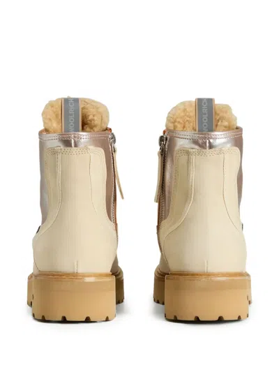 Woolrich Metallic-panel Lace-up Boots In Neutral