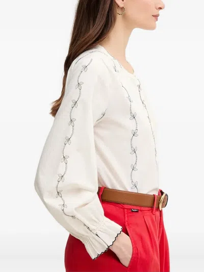Hoss Intropia Embroidered-flowers Blouse In White