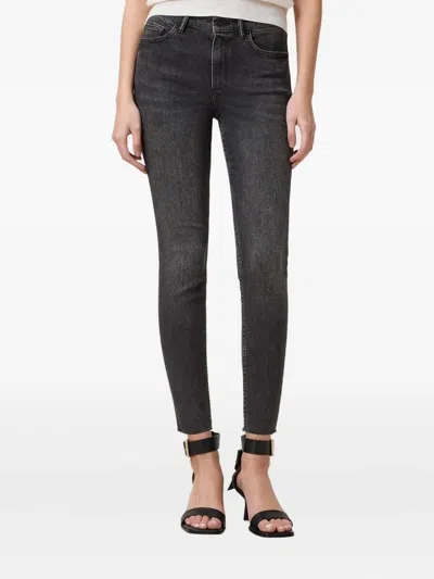 Allsaints Miller High Rise Push Up Skinny Jeans In Washed Black In Black