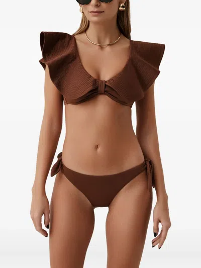 Sofia Erhan Ruffled-trim Bikini In Brown