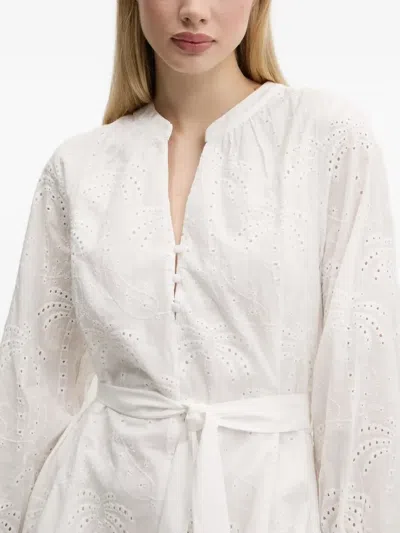 孔眼刺绣束腰迷你连衣裙