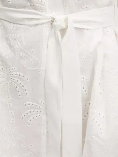 孔眼刺绣束腰迷你连衣裙