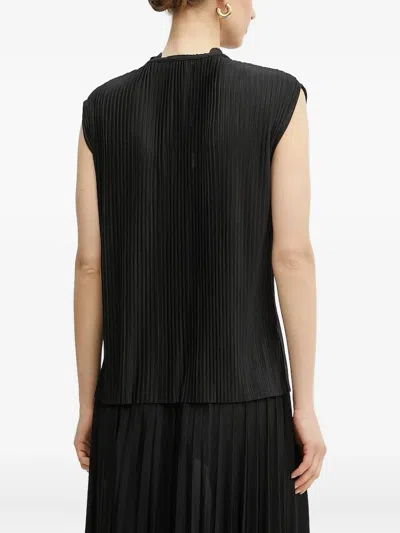 Hugo Boss Pleated Tie-neck Blouse In Black