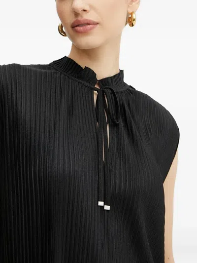 Hugo Boss Pleated Tie-neck Blouse In Black