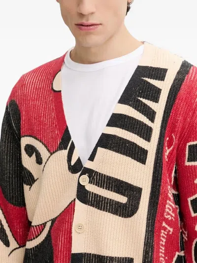 Desigual Mickey Mouse Ribbed Cardigan In Red