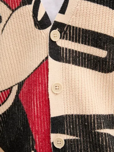Desigual Mickey Mouse Ribbed Cardigan In Red