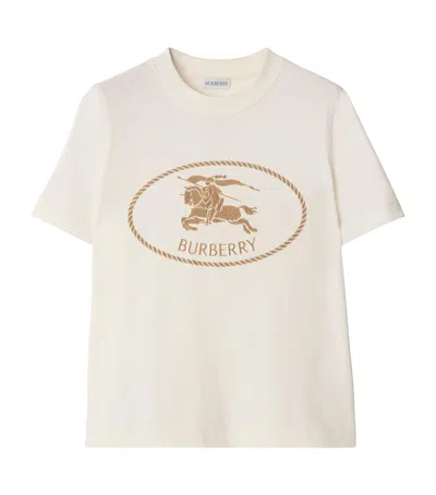 Burberry T-shirt In Cotone Con Knight Stamp In White