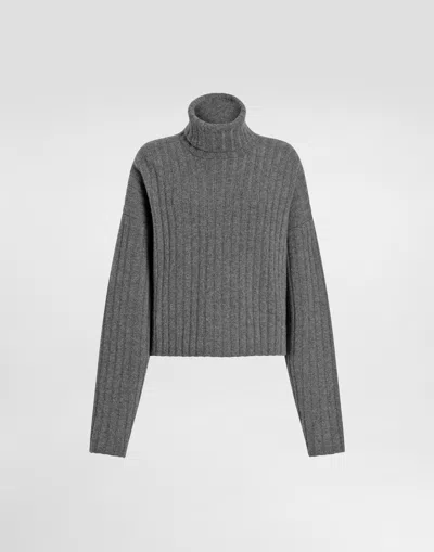 Dolce & Gabbana Cropped Ribbed Turtleneck Sweater Long Sleeves In Gray