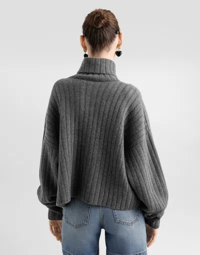 Dolce & Gabbana Cropped Ribbed Turtleneck Sweater Long Sleeves In Gray