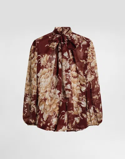 Dolce & Gabbana Chiffon Shirt With Rose Print In Animal Print