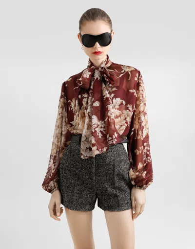 Dolce & Gabbana Chiffon Shirt With Rose Print In Animal Print