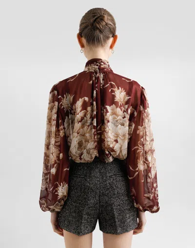 Dolce & Gabbana Chiffon Shirt With Rose Print In Animal Print