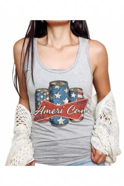 Hrt & Luv Ameri Can 4th Of July Graphic Racerback Tank Top In Gray In Gray