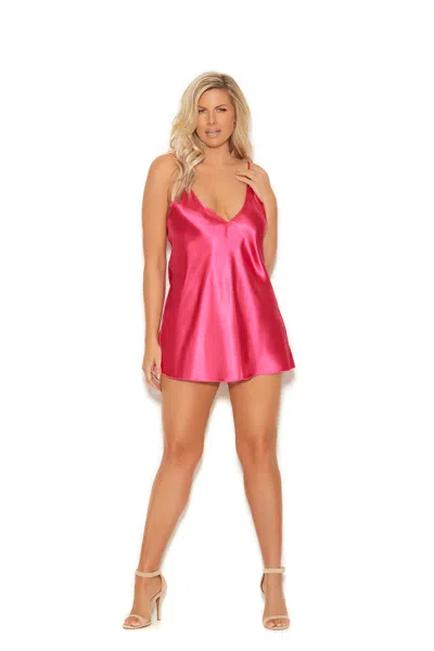 Elegant Moments Charmeuse Chemise With Deep V Front And Adjustable Straps- White In Pink