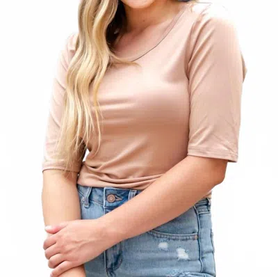 Mikarose Half Sleeve Scoop Neck Tee In Camel In Pink