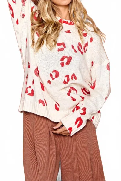 Time After Time Long Sleeve Knit Sweater In Cream & Red In Neutral