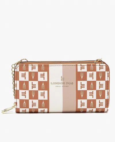 London Fog Women's Diana Signature Double Zip Crossbody Bag And Wallet Combo In Camel In Brown