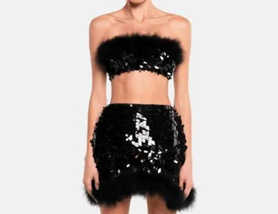 Ow Collection Virgo Sequin Feather Top And Skirt Set In Black In Black