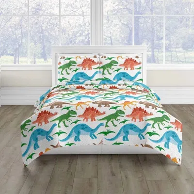 Home & Main 3 Piece Reversible Full/queen Quilt And Sham Set In Dinosaur In Multi