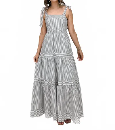 Lucca Ariel Tiered Maxi Dress In Navy Blue Stripe In Multi