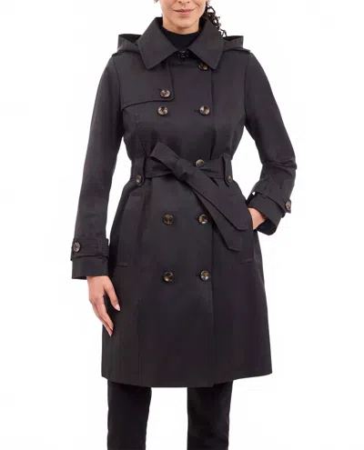 London Fog Double Breasted Trench With Button Off Hood In Black In Black