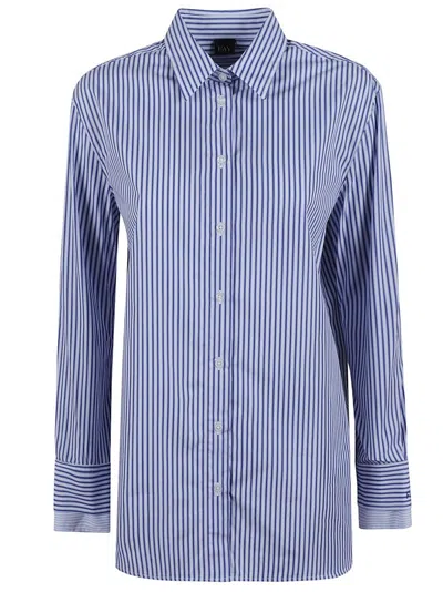 Fay Blue Vertical Stripe Cotton Shirt With Button-down Front In Blue