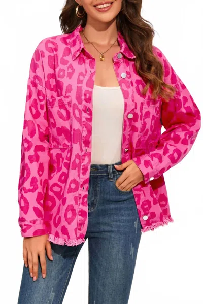 Shiying Fashion Button Cuffs Raw Hem Jacket In Pink In Multi
