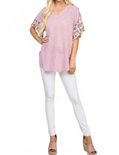 Emerald Collection Lace Button Trim V Neck Top In Mauve In Pink