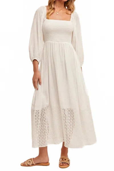 Hem & Thread Tammy Eyelet Squareneck Midi Dress In Soft White In White