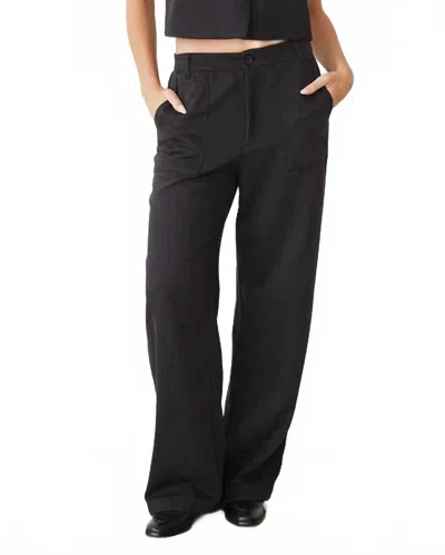 Monrow Soft Twill Patch Pocket Pant In Faded Black In Black