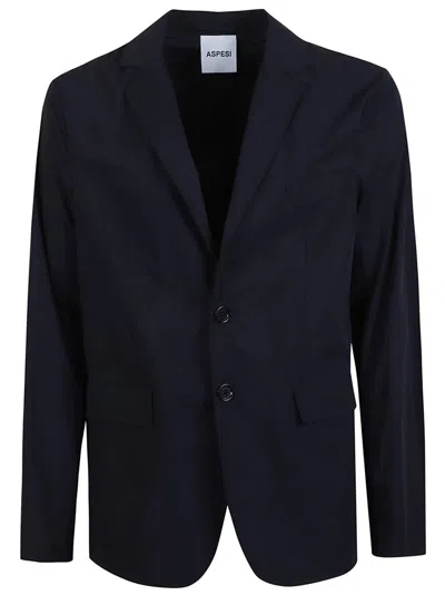 Aspesi Tailored Black Polyamide Jacket With Notched Lapel In Blue