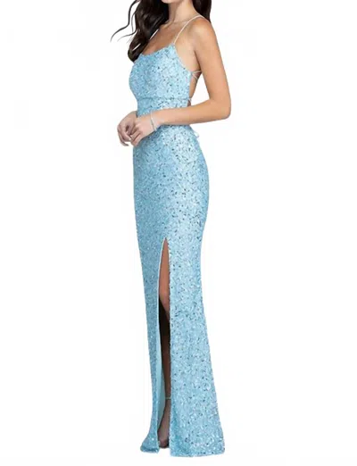 Scala Open Back Sequin Evening Gown In Ice Blue In Blue