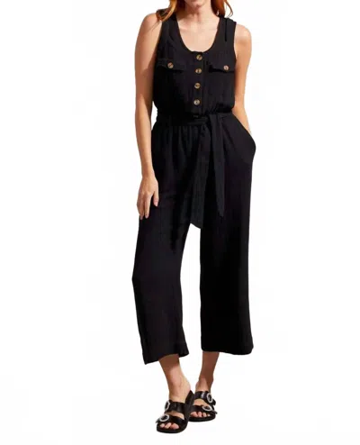 Tribal Jumpsuit With Sash And Pockets Button Front In Black In Black