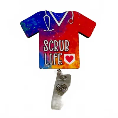 Glitter And Glue 4 You Scrub Life Acrylic Badge Reel Holder In Red Multi In Multi