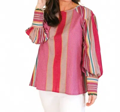 Ivy Jane Long Sleeve Top With Detailed Cuffs In Multi Color In Multi