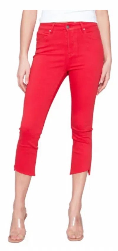Charlie B Asymmetrical Hem Twill Pants In Cherry In Red