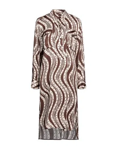 Max & Co . X Duro Olowu Woman Midi Dress Chocolate Brown Size 6 Viscose In Brown